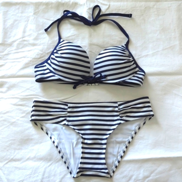 NEW Aerie Bikini Top and Bottom - Navy/White Stripes - Picture 1 of 7